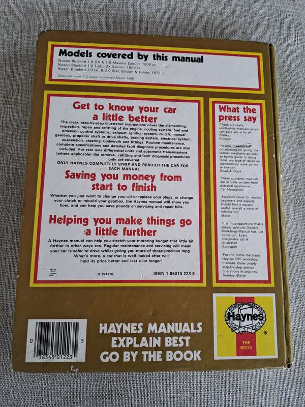 Nissan Bluebird Owners Workshop Manual 1984 to 1986 - Haynes
