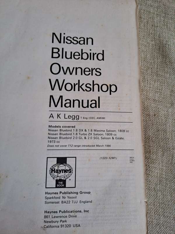 Nissan Bluebird Owners Workshop Manual 1984 to 1986 - Haynes