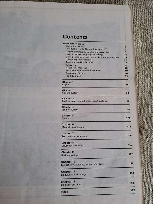 Nissan Bluebird Owners Workshop Manual 1984 to 1986 - Haynes