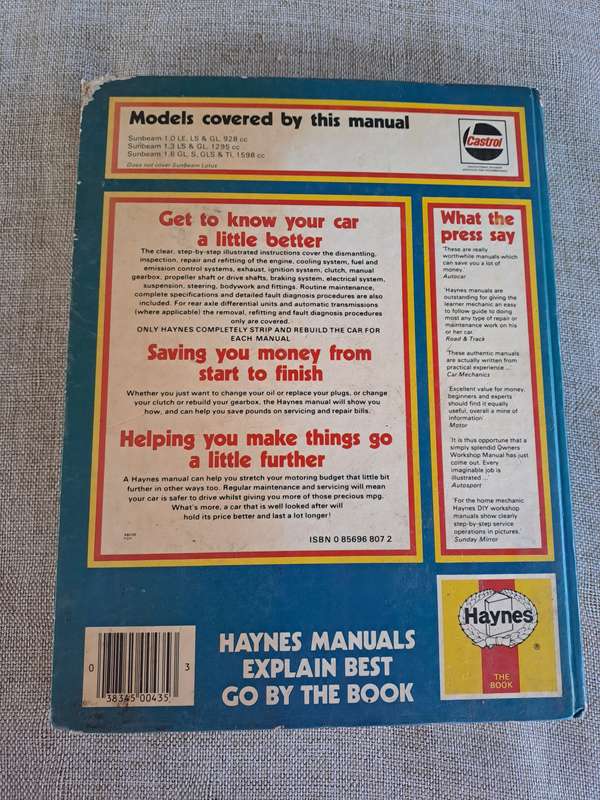 Talbot / Chrysler Sunbeam Owners Workshop Manual 1977 to 1982 - Haynes