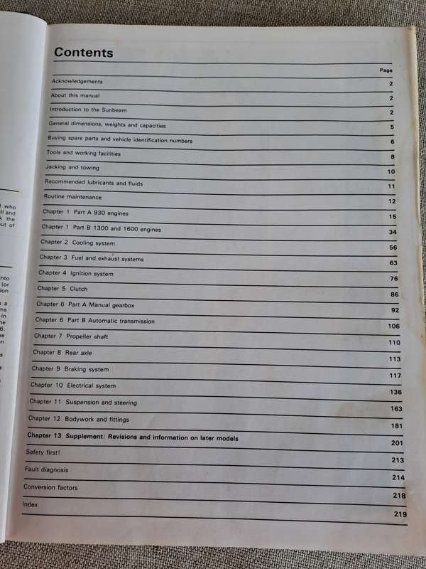 Talbot / Chrysler Sunbeam Owners Workshop Manual 1977 to 1982 - Haynes