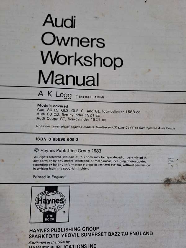 Audi 80 Owners Workshop Manual 1979 to 1983 - Haynes