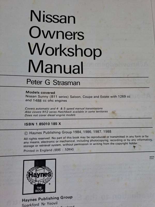 Nissan / Datsun Sunny Owners Workshop Manual 1982 to 1986 - Haynes