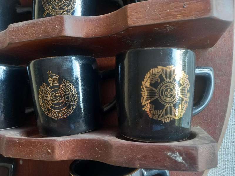 Rhodesian military Unit collection - wood shield with 19x unit "miniature mugs ?"