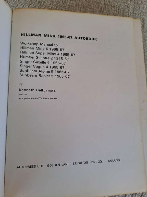 Workshop Manual for Hillman Minx 1965-67  Autopress Ltd