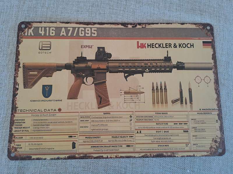 Heckler & Koch HK 416 A7/G95- Advertising Tin Plate Sign