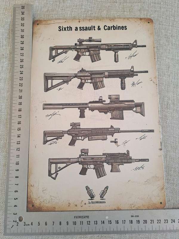 Sixth Assault & Carbines- Advertising Tin Plate Sign