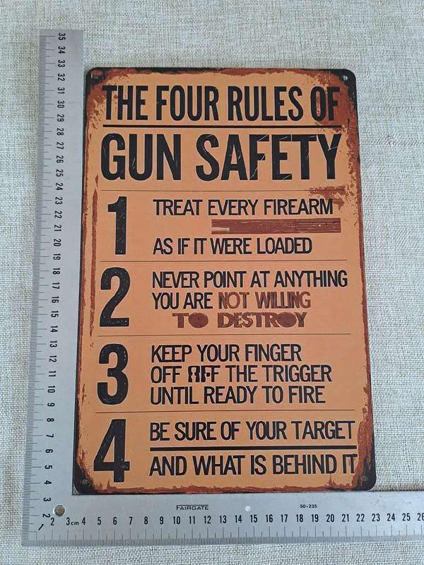 The Four Rules of Gun Safety - Advertising Tin Plate Sign