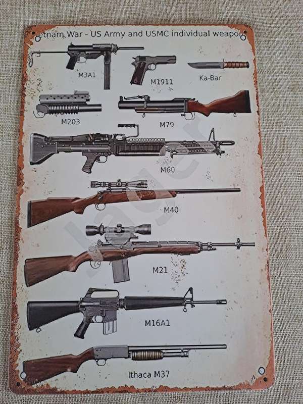 Vietnam War  US Army and USMC Individual Weapons - Advertising Tin Plate Sign