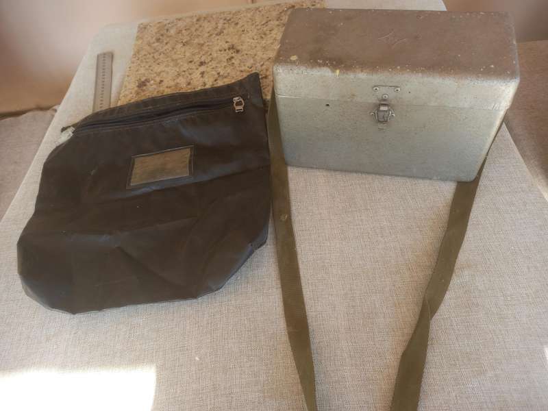 Post and Telecommunications (SA Post Office) metal box and a cash bag