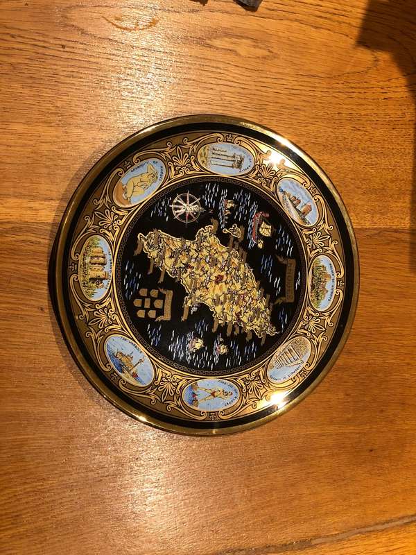 Set of 3 Vintage Greek Gold-Plated Decorative Plates  Kos, Kefallonia, Rhodes (24K Gold)
