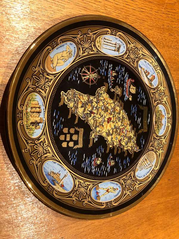 Set of 3 Vintage Greek Gold-Plated Decorative Plates  Kos, Kefallonia, Rhodes (24K Gold)