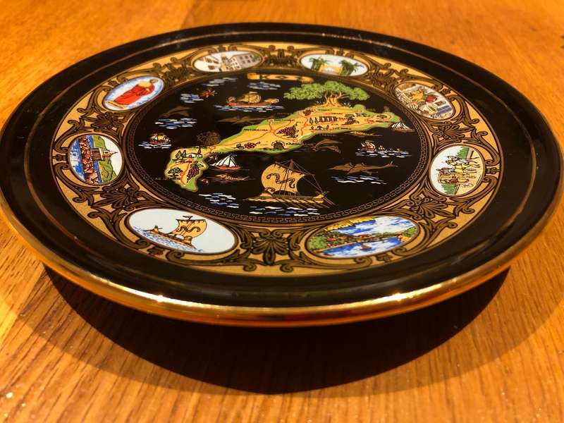 Set of 3 Vintage Greek Gold-Plated Decorative Plates  Kos, Kefallonia, Rhodes (24K Gold)