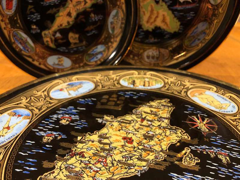 Set of 3 Vintage Greek Gold-Plated Decorative Plates  Kos, Kefallonia, Rhodes (24K Gold)