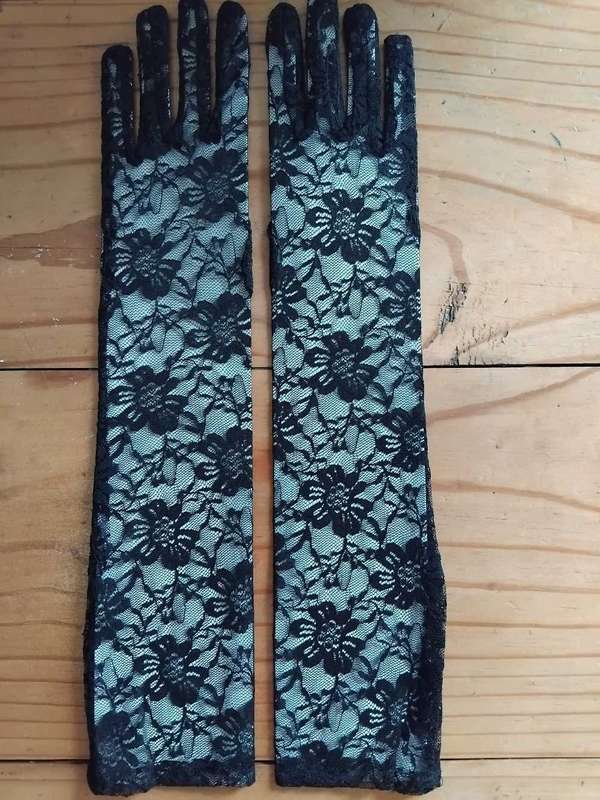 Black Lace Hand Gloves-Long