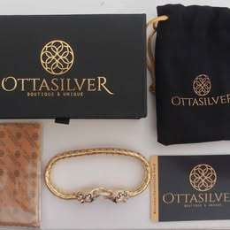 Original OttaSilver Panther Head Design Silver Bracelet with Gold Plated CZ Diamonds. Unisex