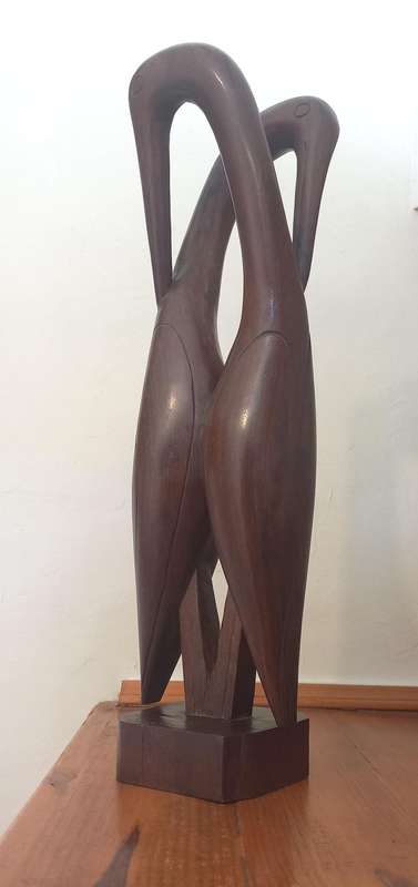 African hardwood carving of two birds embracing - Central/ lowerAfrica