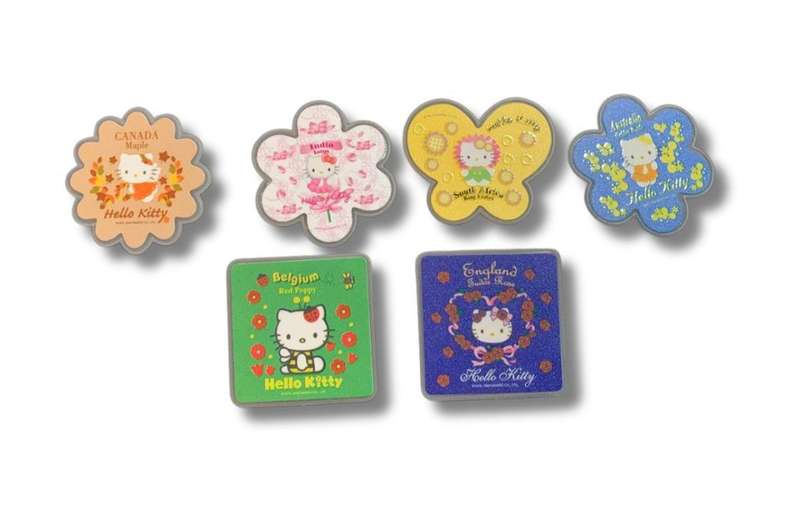 Vintage Hello Kitty Flower & Country Series Pin Badge Set  6pcs  Sanrio Collectors Edition