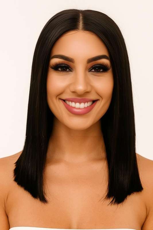 High-End Premium Double Drawn Human Hair Wig-Shoulder Length Straight Bob Wig 5x5 12"