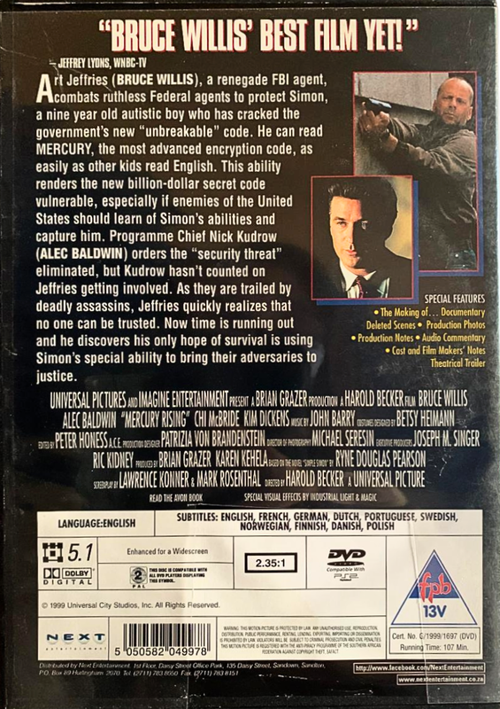 Mercury Rising DVD