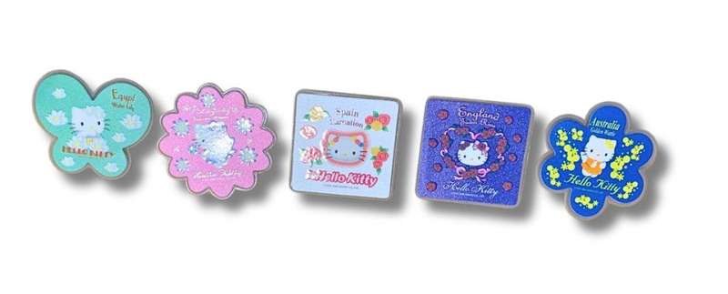 Vintage Hello Kitty Flower & Country Series Pin Badge Set  5pcs  Sanrio Collectors Edition