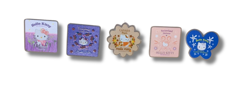 Vintage Hello Kitty Flower & Country Series Pin Badge Set  5pcs  Sanrio Collectors Edition