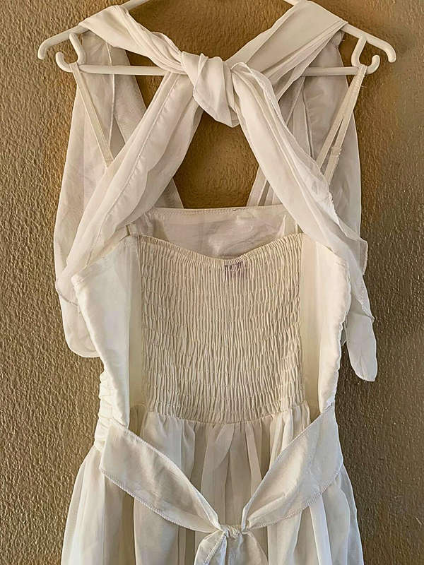 Flowy White Dress with Chiffon Texture  Bow-Back Design Size S