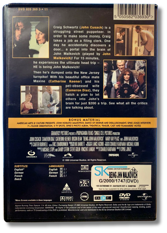 Being John Malkovich DVD (John Cusack, Cameron Diaz )