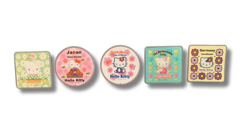 Vintage Hello Kitty Flower & Country Series Pin Badge Set  5pcs  Sanrio Collectors Edition