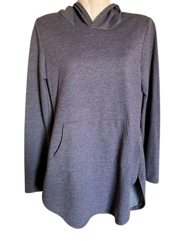New Feelings Casual Gray Hooded Tunic Top with Side Zippers  Size M