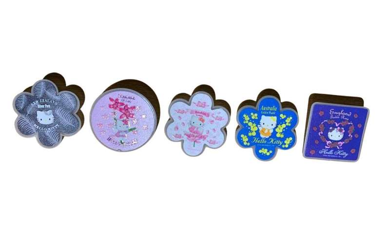 Vintage Hello Kitty Flower & Country Series Pin Badge Set  5pcs  Sanrio Collectors Edition