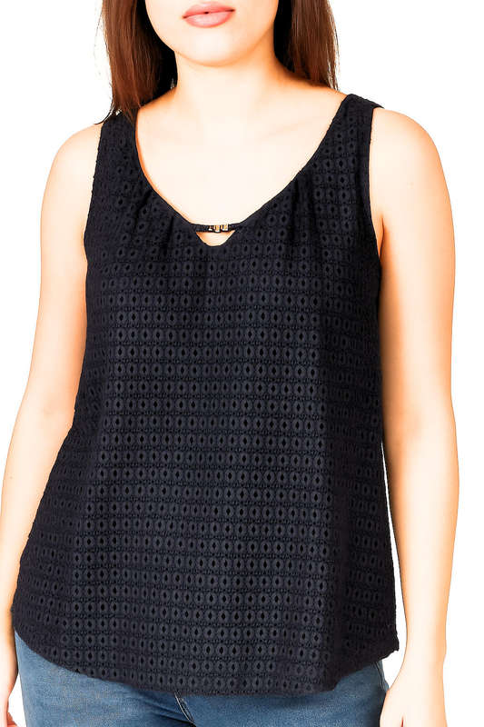 Elegant Black Eyelet Lace Sleeveless Top Size S