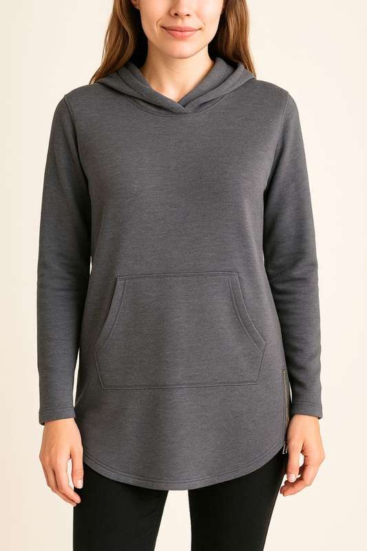 New Feelings Casual Gray Hooded Tunic Top with Side Zippers  Size M