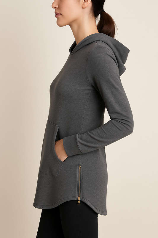 New Feelings Casual Gray Hooded Tunic Top with Side Zippers  Size M