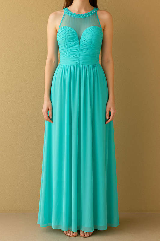 Elegant Turquoise Sheer Maxi Dress Size M