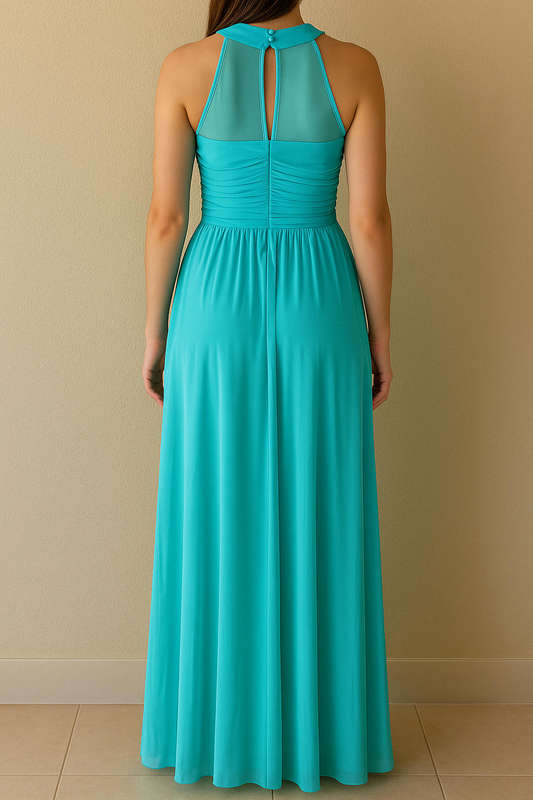 Elegant Turquoise Sheer Maxi Dress Size M