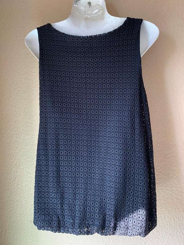Elegant Black Eyelet Lace Sleeveless Top Size S