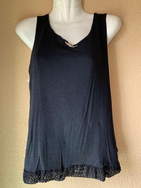 Elegant Black Eyelet Lace Sleeveless Top Size S
