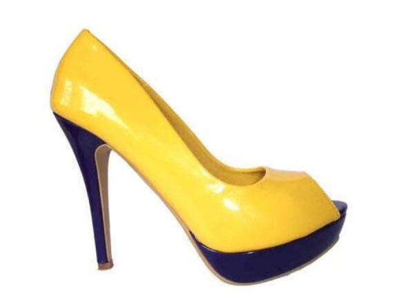 Eye-Catching Yellow & Deep Purple Peep Toe Platform Heels Size 7