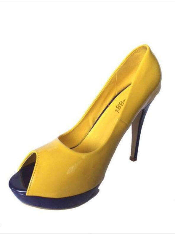 Eye-Catching Yellow & Deep Purple Peep Toe Platform Heels Size 7