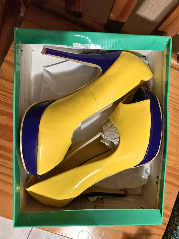 Eye-Catching Yellow & Deep Purple Peep Toe Platform Heels Size 7