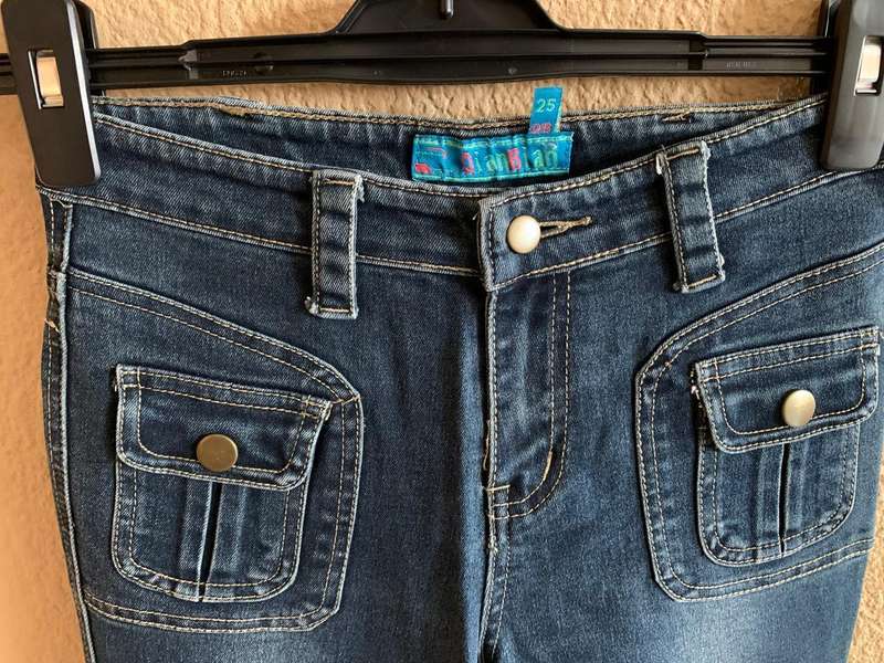 Retro Navy Blue Patch Pocket Jeans - Excellent Preloved Condition