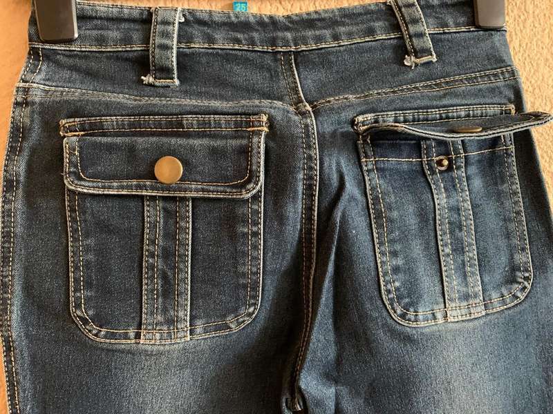 Retro Navy Blue Patch Pocket Jeans - Excellent Preloved Condition