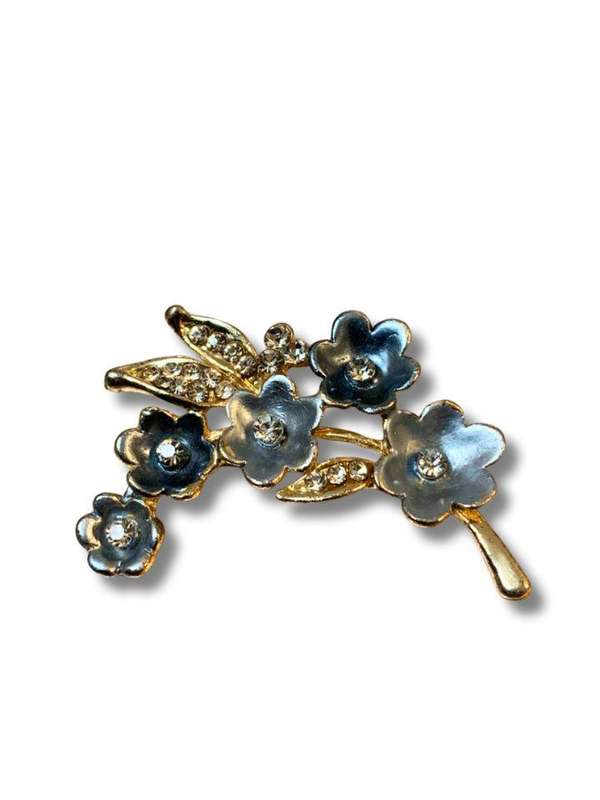 Vintage-Inspired Floral & Bird Brooch Set  Elegant Enamel and Crystal Pins