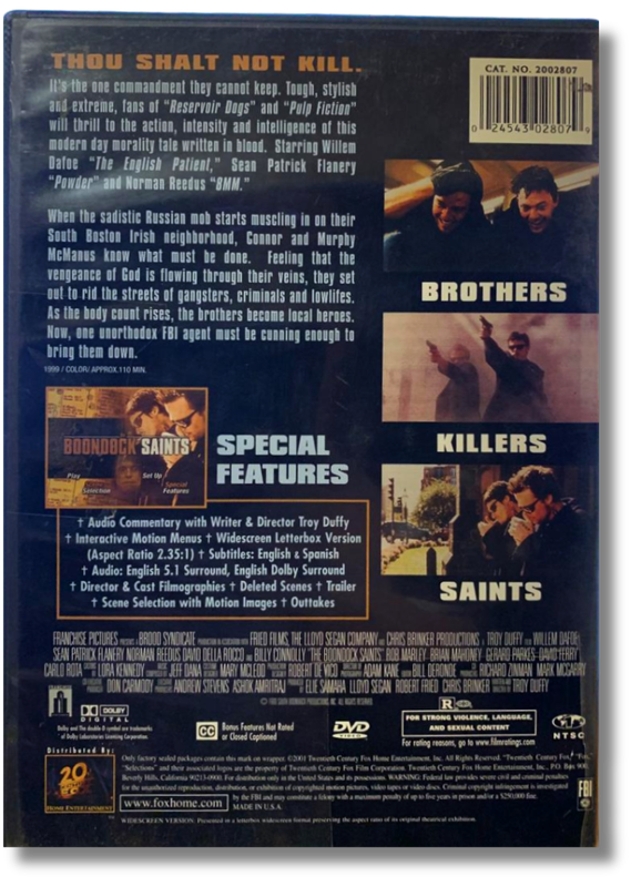 The Boondock Saints DVD (Sean Patrick Flanery, Norman Reedus, Willem Dafoe, David Della Rocco )
