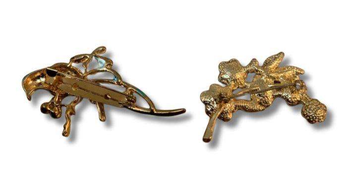 Vintage-Inspired Floral & Bird Brooch Set  Elegant Enamel and Crystal Pins