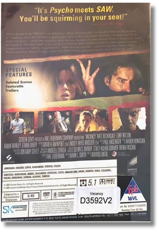 Vacancy DVD ( Luke Wilson, Kate Beckinsale)