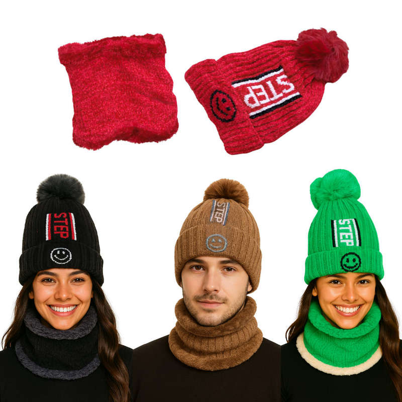 Unisex Winter Beanie Hat & Neck Warmer Set Soft Stylish & Warm - Colour Burgundy