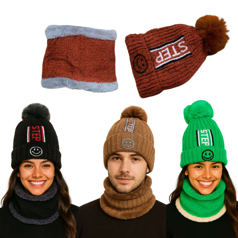 Unisex Winter Beanie Hat & Neck Warmer Set Soft Stylish & Warm - Colour Dark Brown