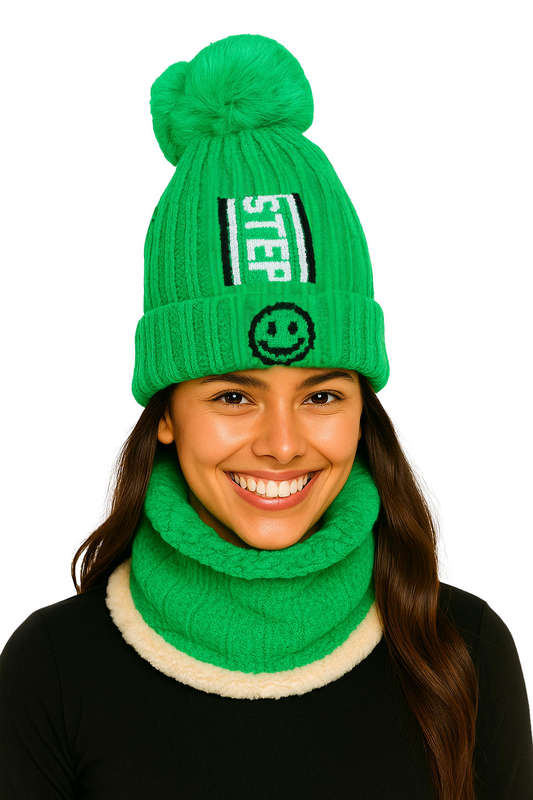 Unisex Winter Beanie Hat & Neck Warmer Set Soft Stylish & Warm - Colour Green
